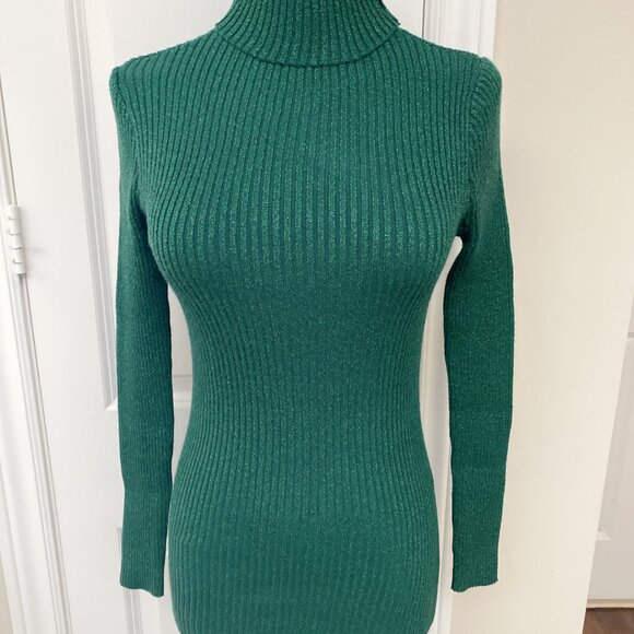 New Emerald Green Turtleneck Sweater Dress - Picture 3 of 5